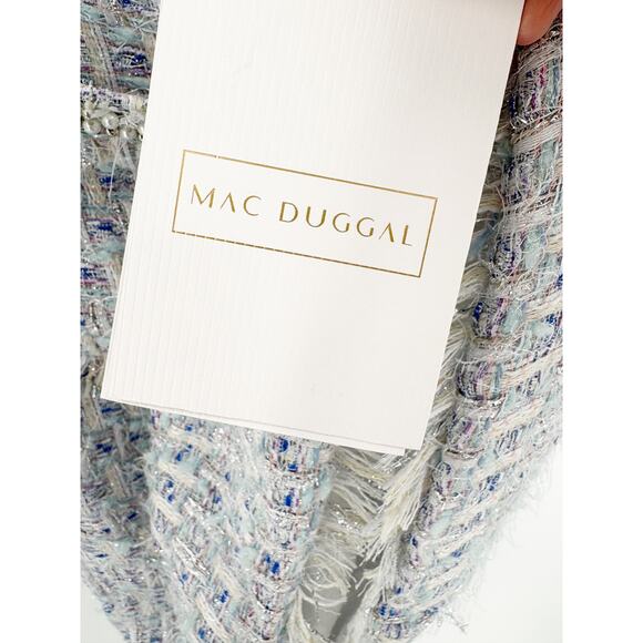 MAC DUGGAL Dress Size S Evening Gown Blue Tweed NEW Mini Textured Pockets Button - Picture 3 of 7